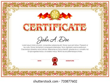 Vintage certificate blank template. Light color gamma and flourish elements in the frame border