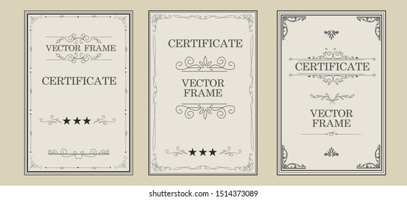 Vintage certificate design with flourish ornament collection