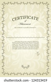 Vintage Certificate, Diploma etc. Hand-drawn detailed floral frame