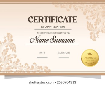 vintage certificate floral brown template