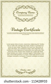 Vintage certificate on damask background