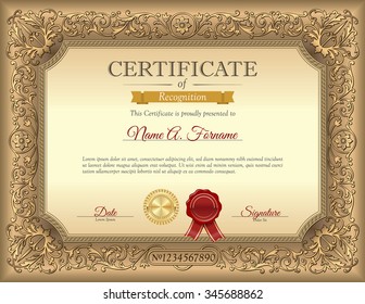 Vintage Certificate of Recognition Template with Ornament Frame
