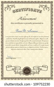 Vintage certificate with stamp and flag
