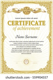 Vintage certificate template with hard frame border, floral design element and ribbons: two color gamma