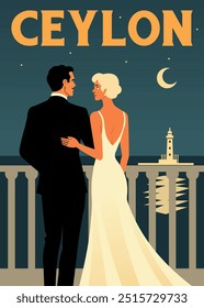 Vintage Ceylon Romance – Elegant Couple Under the Moonlight