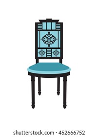 Vintage Chair furniture Vector. Rich carved ornaments furniture. Vector Victorian Style furniture. Royal blue color sketch