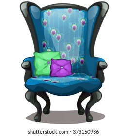 Vintage chair with pillows isolated on white background. Vector cartoon close-up illustration.