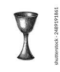 Vintage chalice sketch. Witchcraft, Wicca, alchemy hand-drawn vector illustration. Halloween design element. NOT AI generated