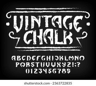 Vintage Chalk alphabet font. Old letters, numbers and symbols. Stock vector typeface for your design.