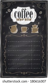 Vintage chalk coffee menu with copy space for text, chalkboard background