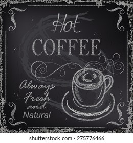 Vintage chalk coffee on chalkboard background
