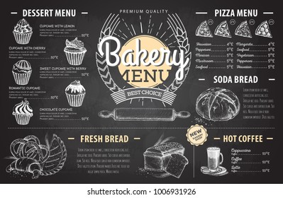 Vintage chalk drawing bakery menu design. Restaurant menu