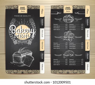 Vintage chalk drawing bakery menu design. Restaurant menu