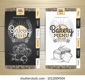 Vintage chalk drawing bakery menu design. Restaurant menu