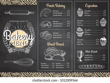 Vintage Chalk Drawing Bakery Menu Design. Restaurant Menu