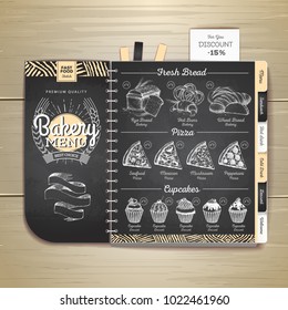 Vintage chalk drawing bakery menu design. Restaurant menu