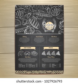 Vintage chalk drawing bakery menu design. Restaurant menu