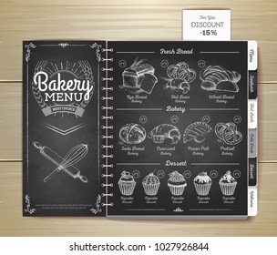 Vintage chalk drawing bakery menu design. Restaurant menu