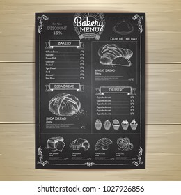 Vintage chalk drawing bakery menu design. Restaurant menu
