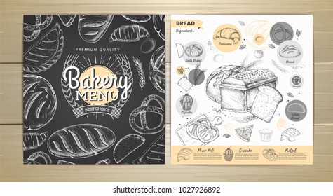 Vintage chalk drawing bakery menu design. Restaurant menu