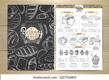 Vintage chalk drawing bakery menu design. Restaurant menu