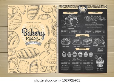 Vintage chalk drawing bakery menu design. Restaurant menu