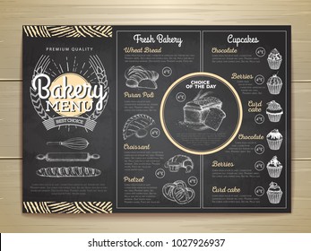 Vintage chalk drawing bakery menu design. Restaurant menu