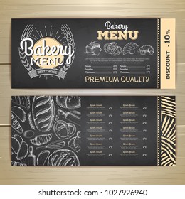Vintage chalk drawing bakery menu design. Restaurant menu