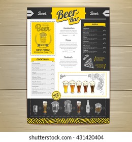 Vintage chalk drawing beer menu design. 