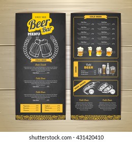 Vintage chalk drawing beer menu design. 