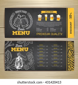 Vintage chalk drawing beer menu design. 