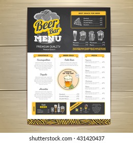 Vintage chalk drawing beer menu design. 