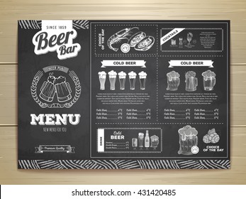 Vintage chalk drawing beer menu design. 