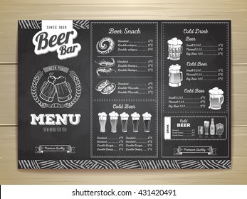 Vintage chalk drawing beer menu design. 