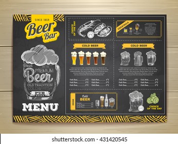 Vintage chalk drawing beer menu design. 