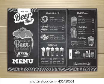 Vintage chalk drawing beer menu design. 