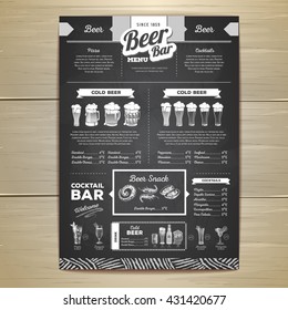 Vintage Chalk Drawing Beer Menu Design. 