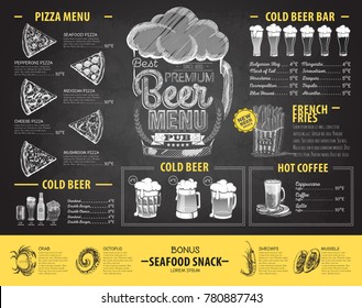 Vintage chalk drawing beer menu design. Restaurant menu