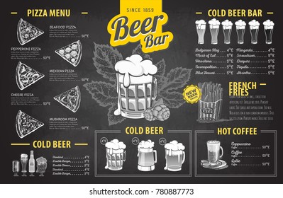 Vintage chalk drawing beer menu design. Restaurant menu
