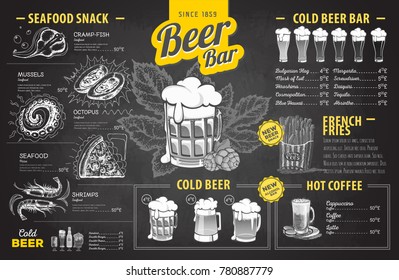 Vintage chalk drawing beer menu design. Restaurant menu