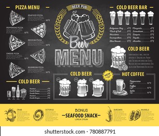 Vintage chalk drawing beer menu design. Restaurant menu