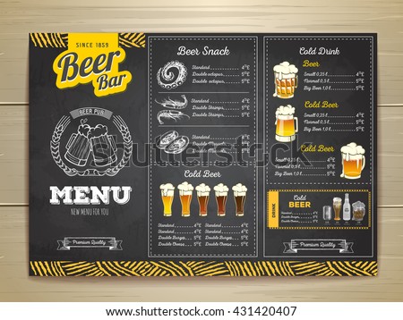 Vintage chalk drawing beer menu design. 
