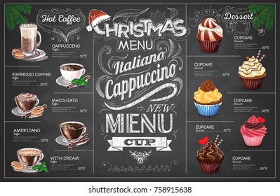 Vintage chalk drawing christmas coffe menu design  Restaurant me