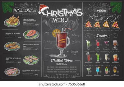 Vintage chalk drawing christmas menu design. Restaurant menu