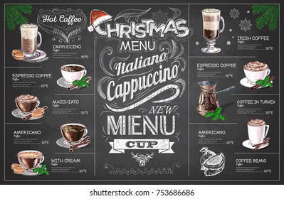 Vintage chalk drawing christmas menu design. Restaurant menu