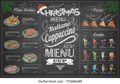 Vintage chalk drawing christmas menu design. Restaurant menu