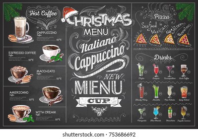 Vintage chalk drawing christmas menu design. Restaurant menu