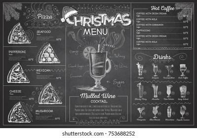 Vintage chalk drawing christmas menu design. Restaurant menu