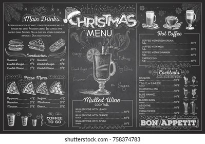 Vintage chalk drawing christmas menu design. Restaurant menu