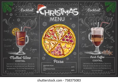 Vintage chalk drawing christmas menu design. Restaurant menu
